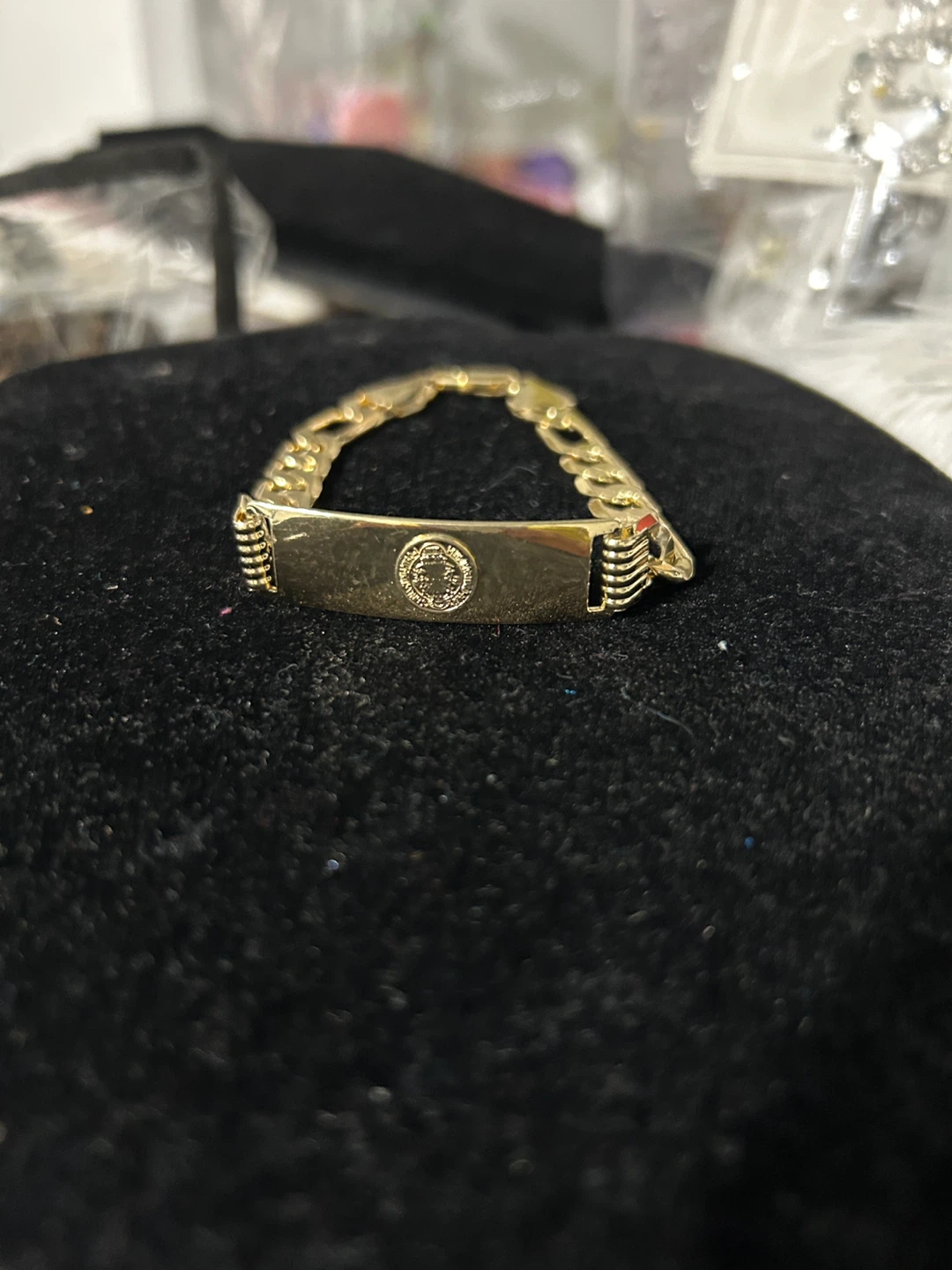 Gold Figaro Chain ID Bracelet with Medallion - photo 3