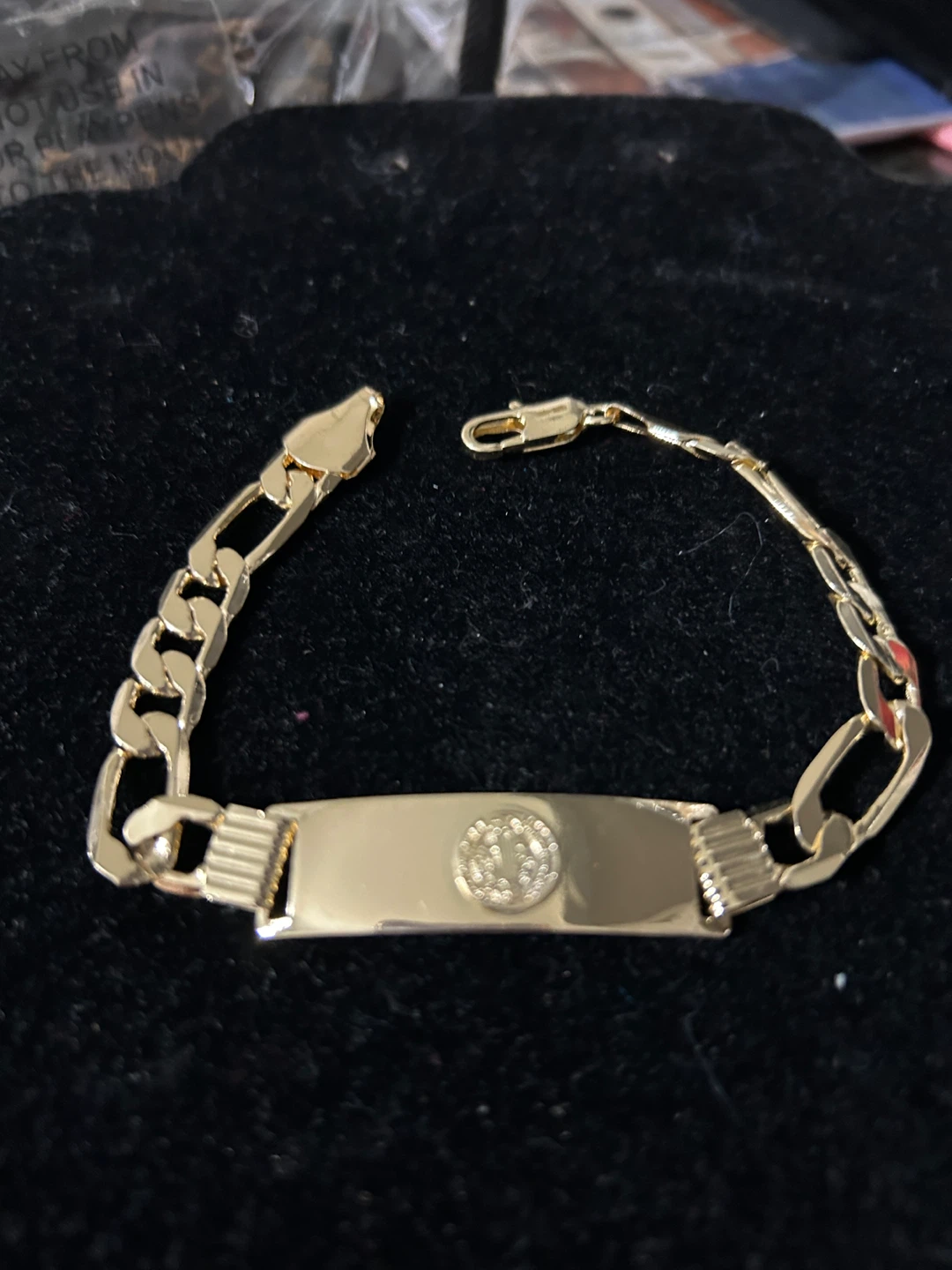 Gold Figaro Chain ID Bracelet with Medallion - photo 2