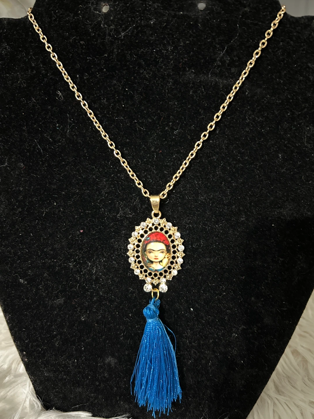 Frida Kahlo Pendant Necklace with Blue Tassel - photo 2