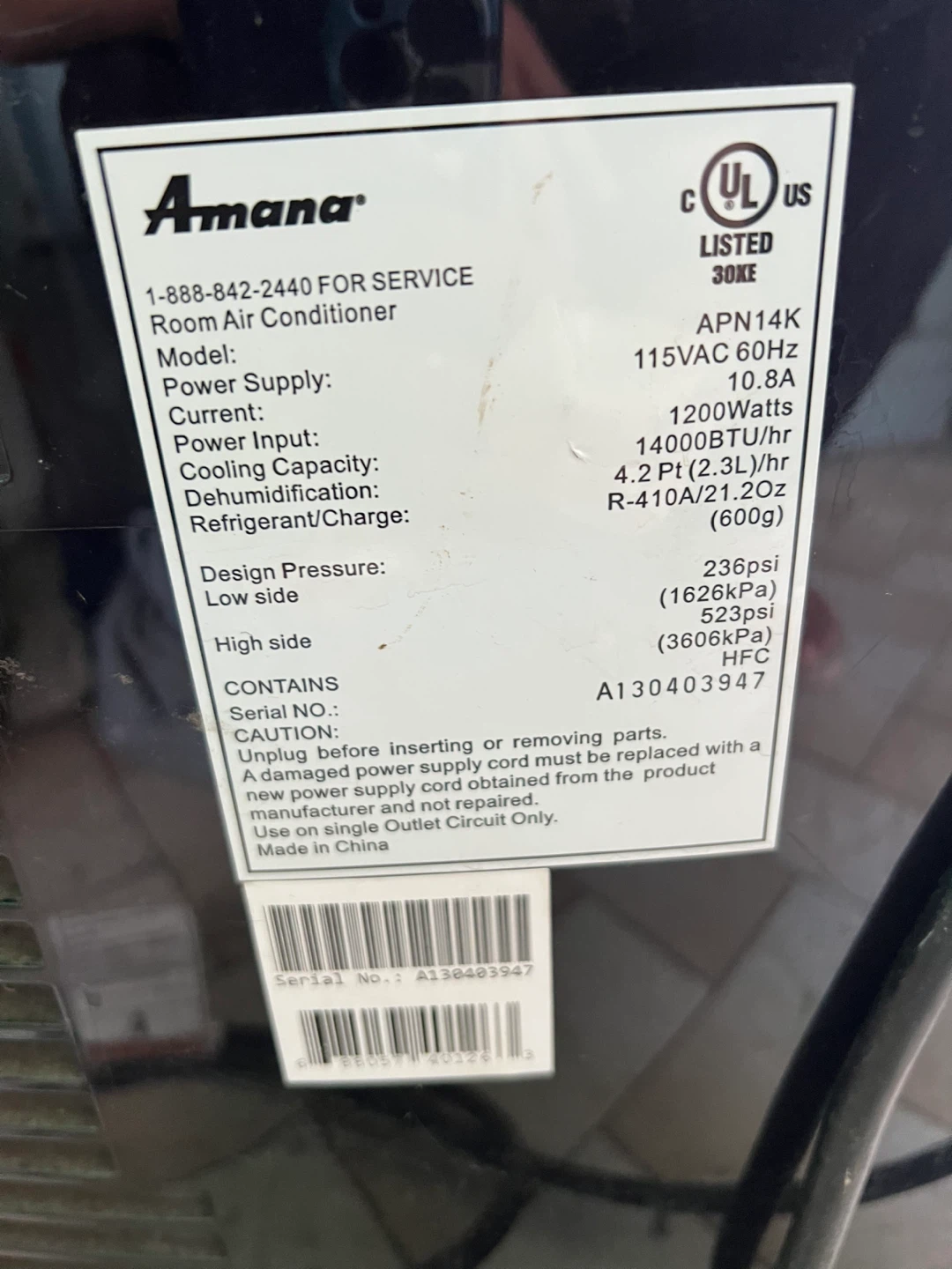 Amana APN14K Room Air Conditioner - photo 2