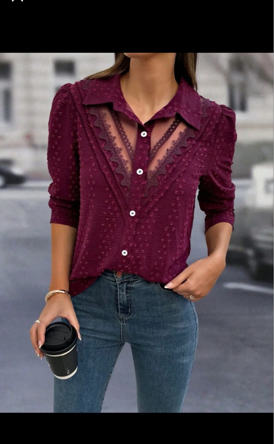 Burgundy Jacquard Blouse⚽️