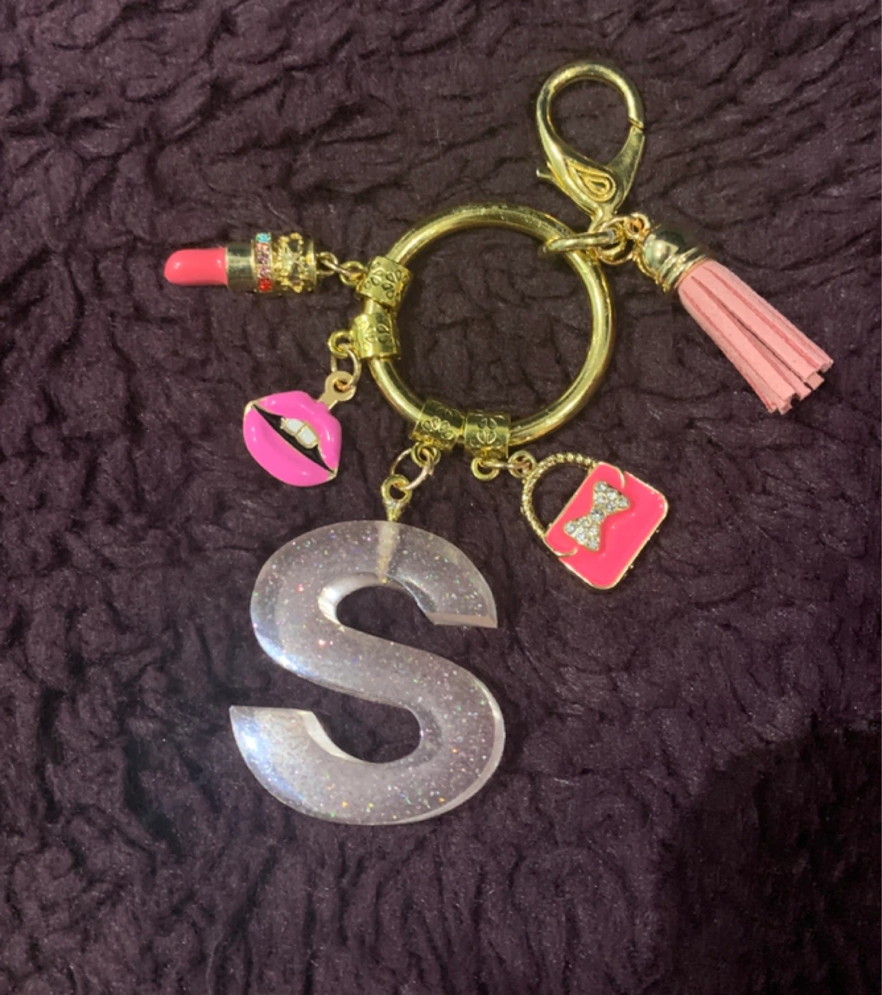 Letter S Keychain with Charms