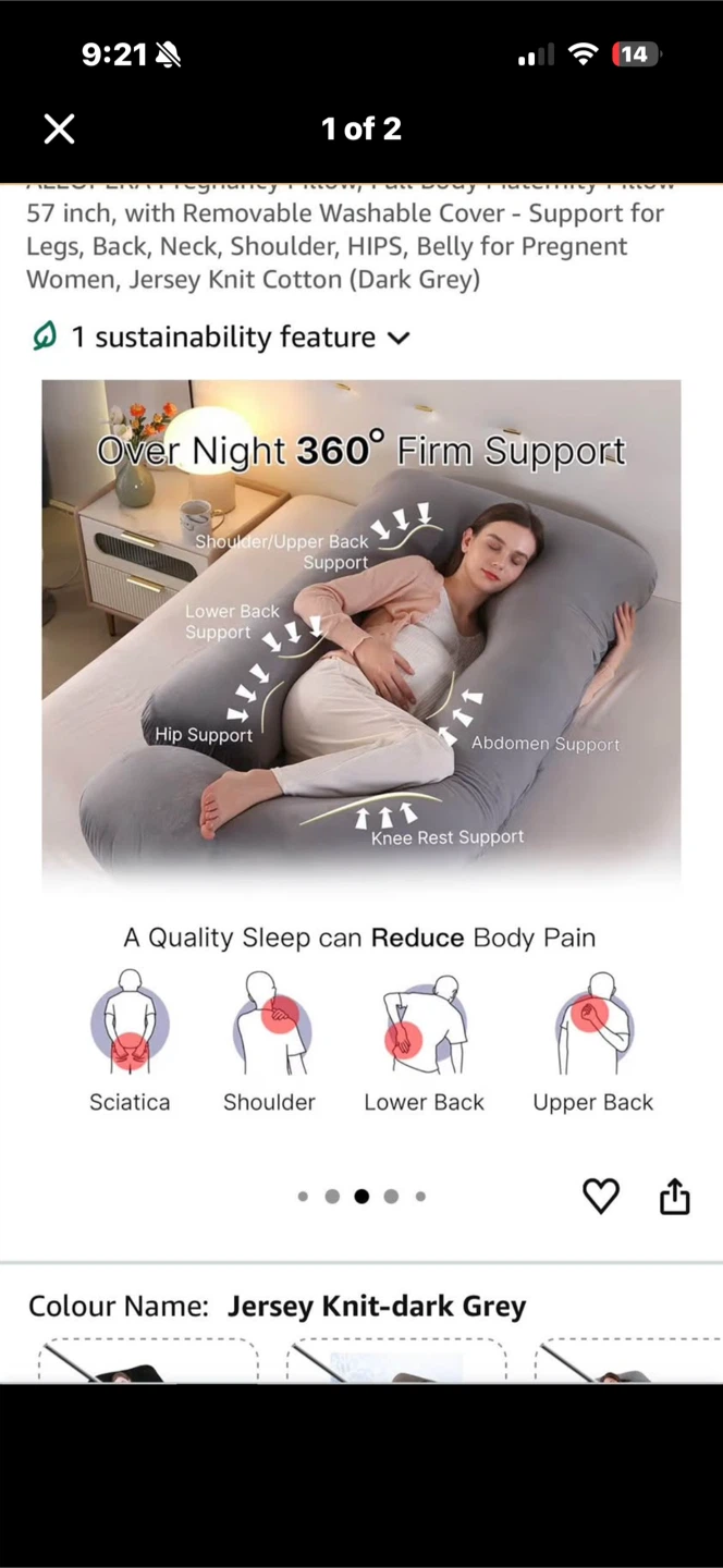 57 Inch U-Shaped Pregnancy Pillow - Dark Grey Jersey Knit - photo 2