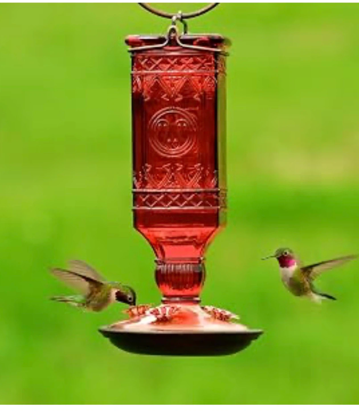 Antique Red Bottle Glass Hummingbird Feeder