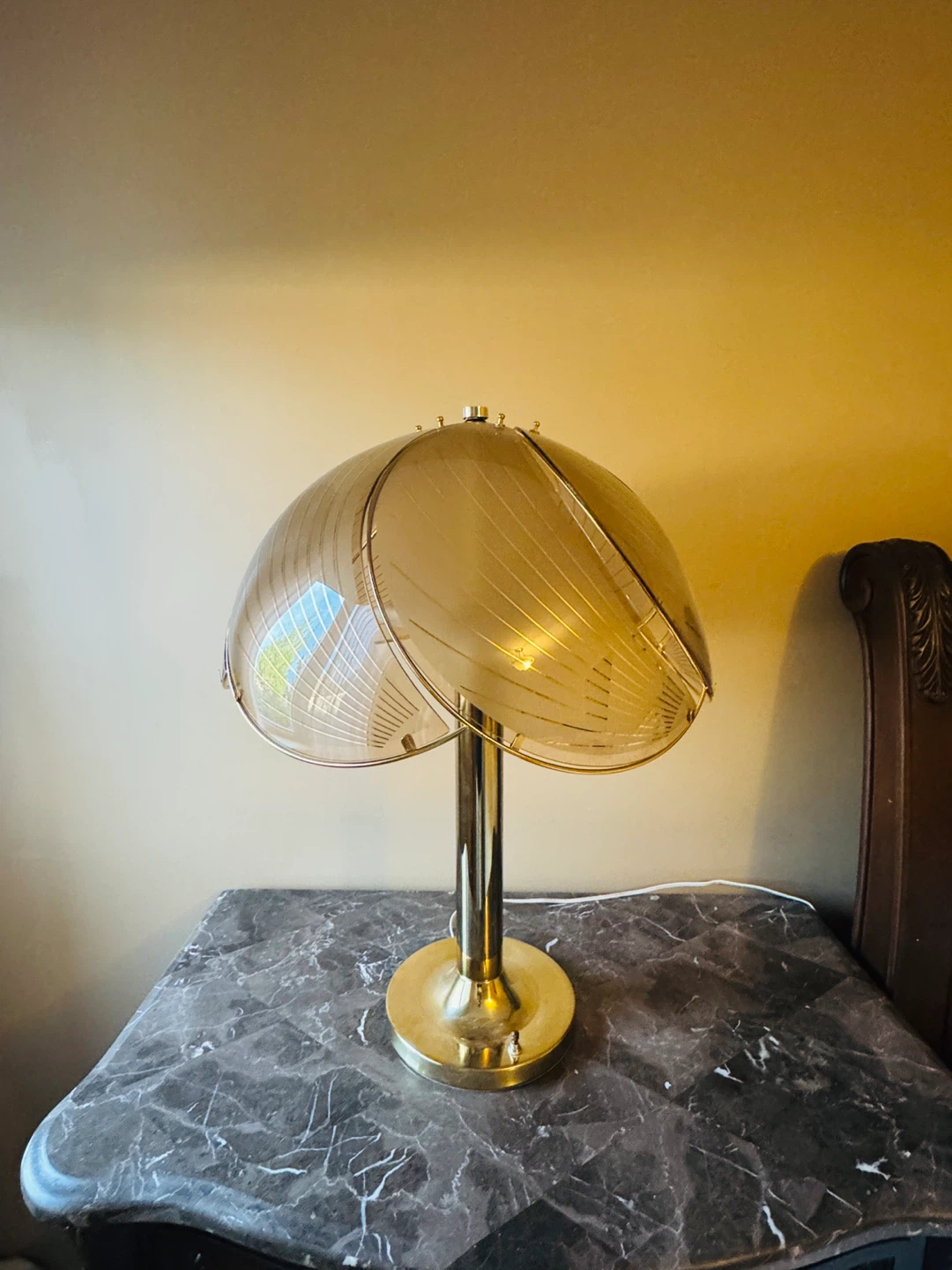 Vintage Brass Table Lamp with Frosted Glass Shade - photo 2