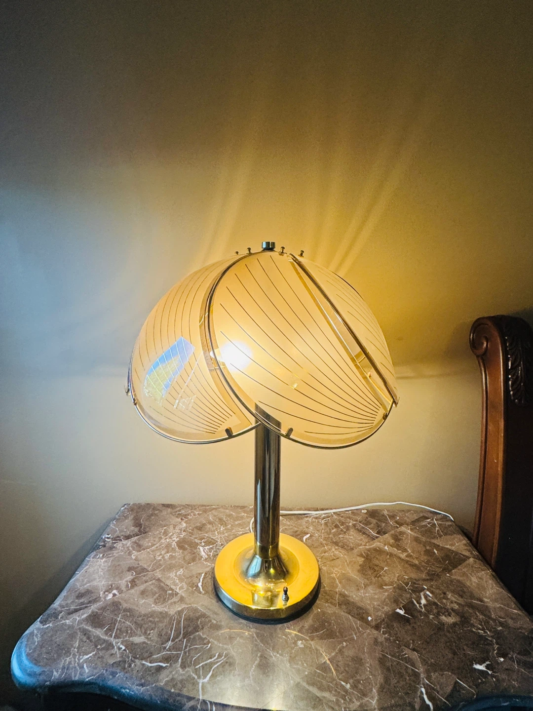 Vintage Brass Table Lamp with Frosted Glass Shade - photo 3