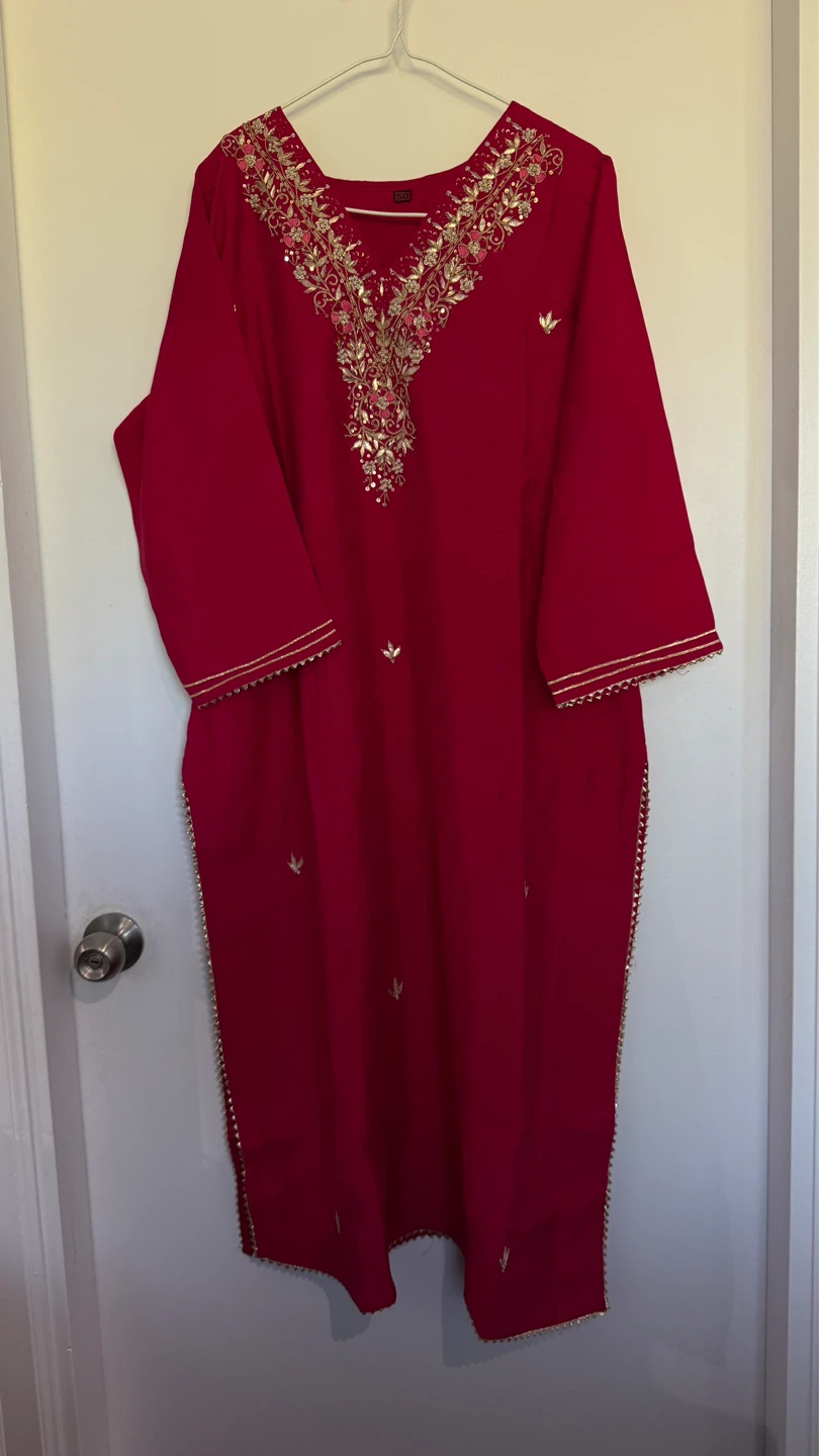 Party wear Women's Red Kurti, Pants, and Dupatta Set - photo 2