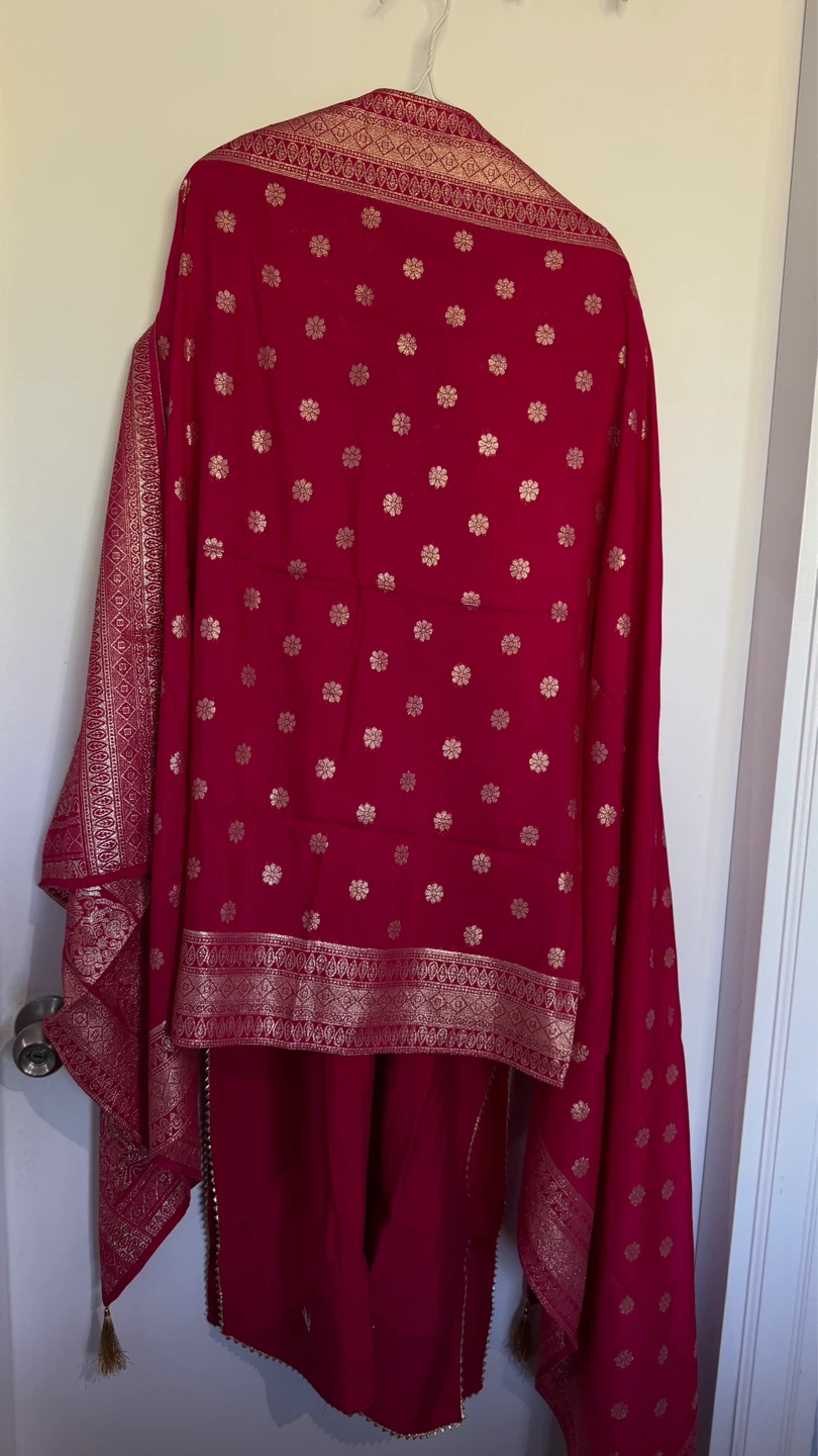 Party wear Women's Red Kurti, Pants, and Dupatta Set - photo 3