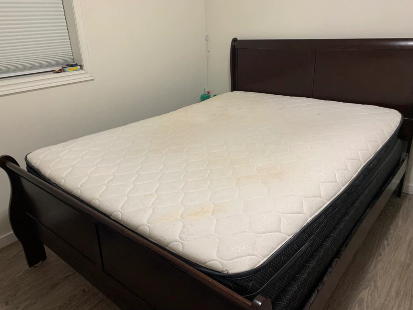 Queen Size Sleigh Bed Frame + Mattress + Box Spring