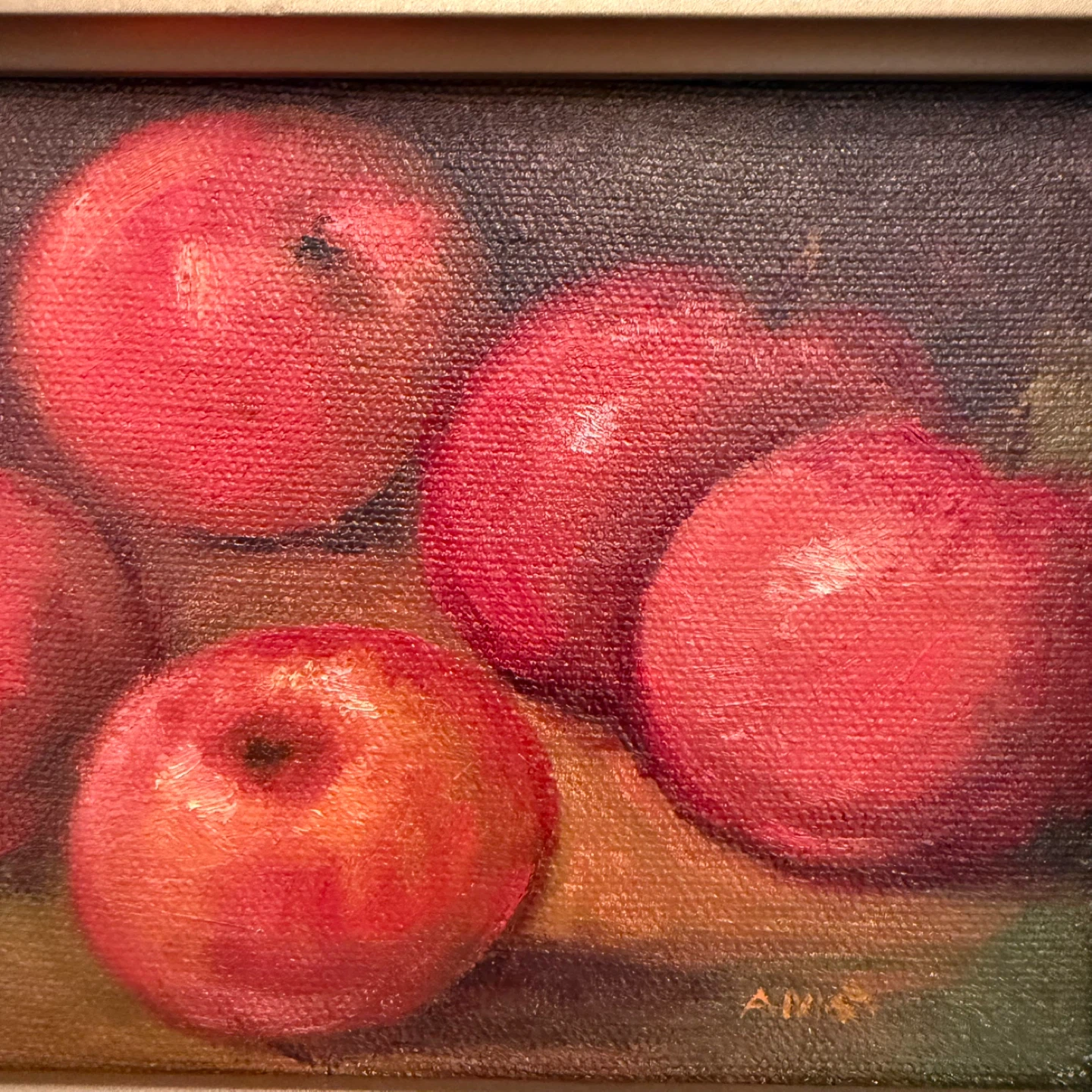Small framed still life oil painting of apples - photo 2