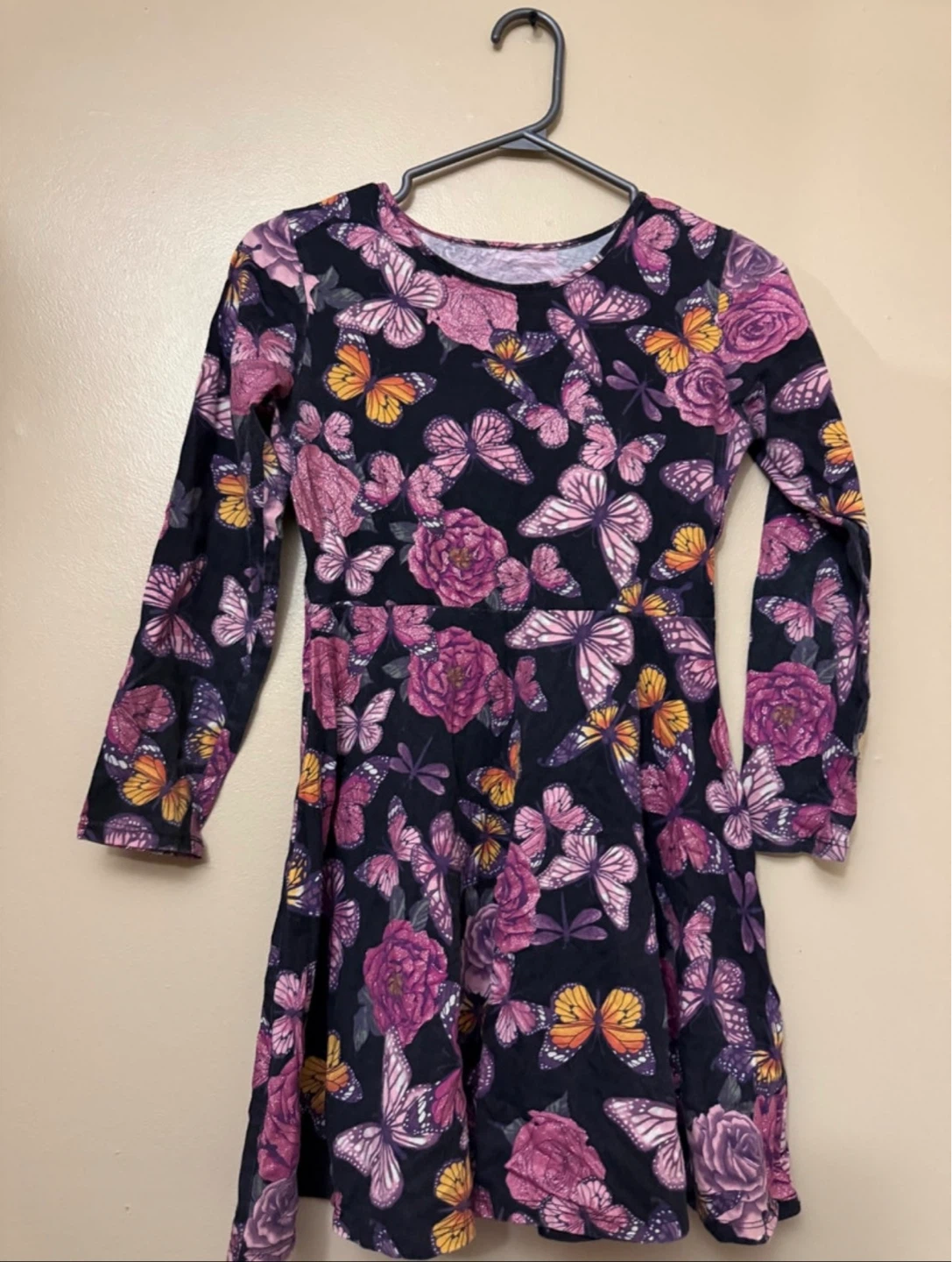 Girls Long Sleeve Butterfly & Floral Dress Kids 10/12