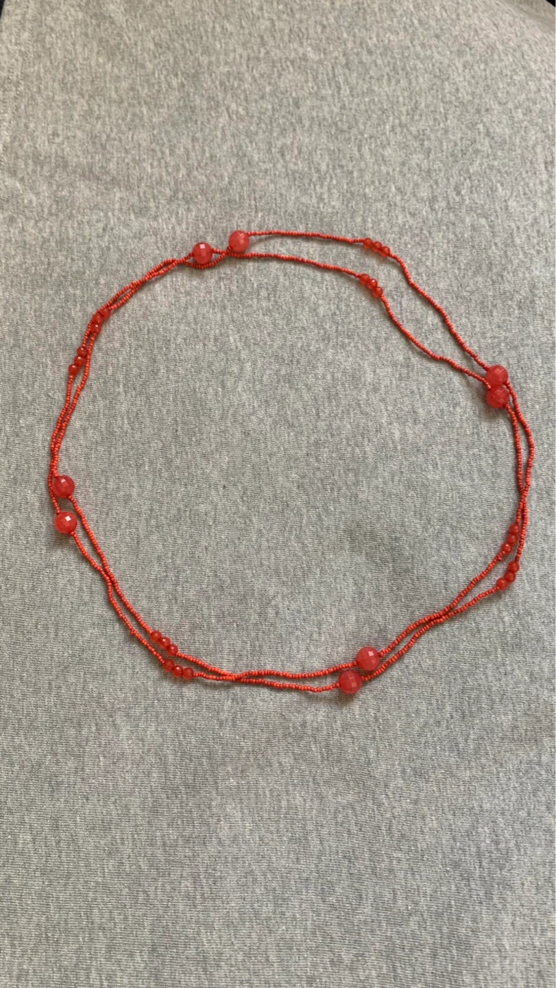 Very Long Light Red Beaded Necklace ⚽️