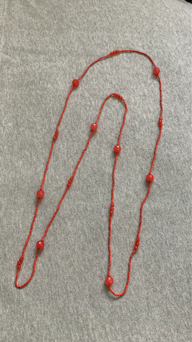 Very Long Light Red Beaded Necklace ⚽️ - photo 2