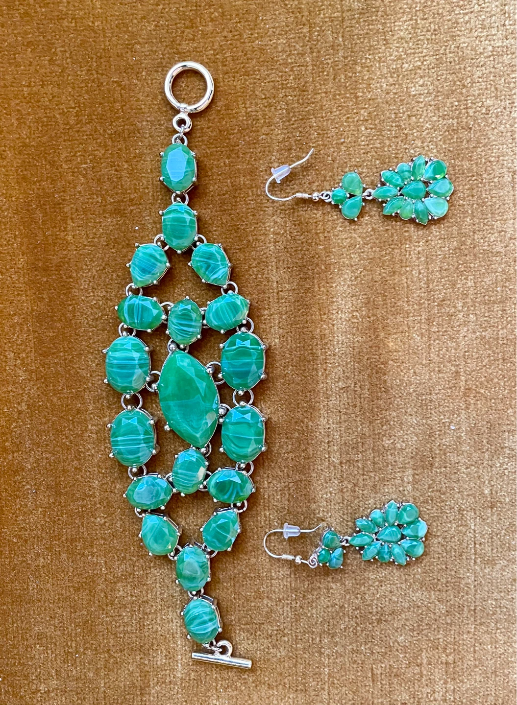 Green Gemstone Bracelet and Earrings Set