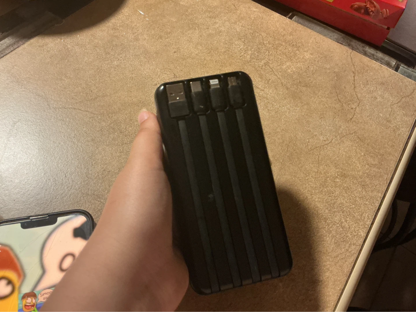 Black Portable Power Bank with Built-in Cables ⚽ - photo 2