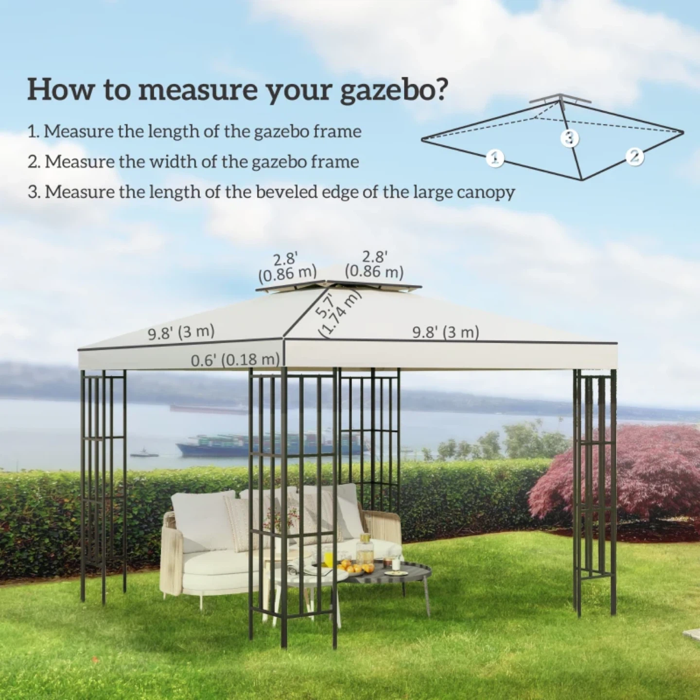 10' x 10' Square 2-Tier Gazebo Canopy Replacement Cover - photo 3