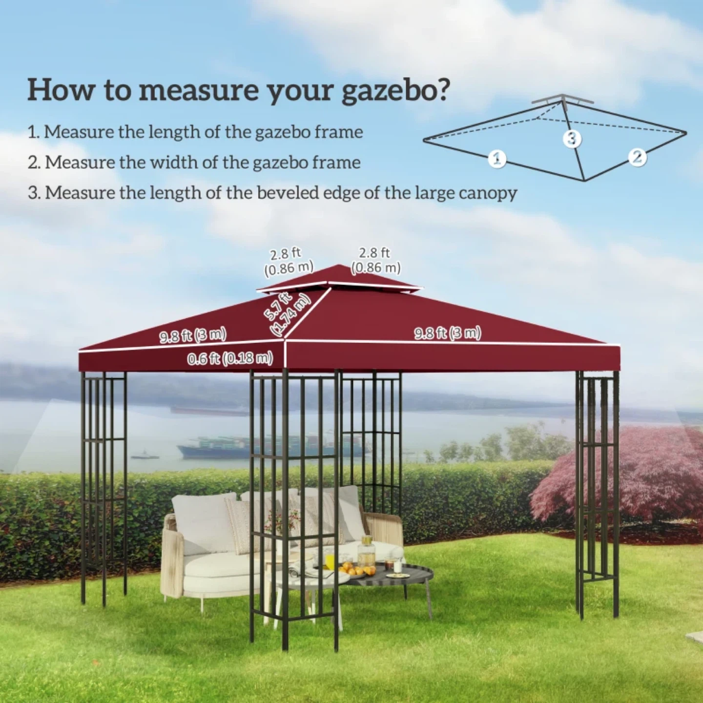 Replacement Gazebo Top Cover - Burgundy - photo 3