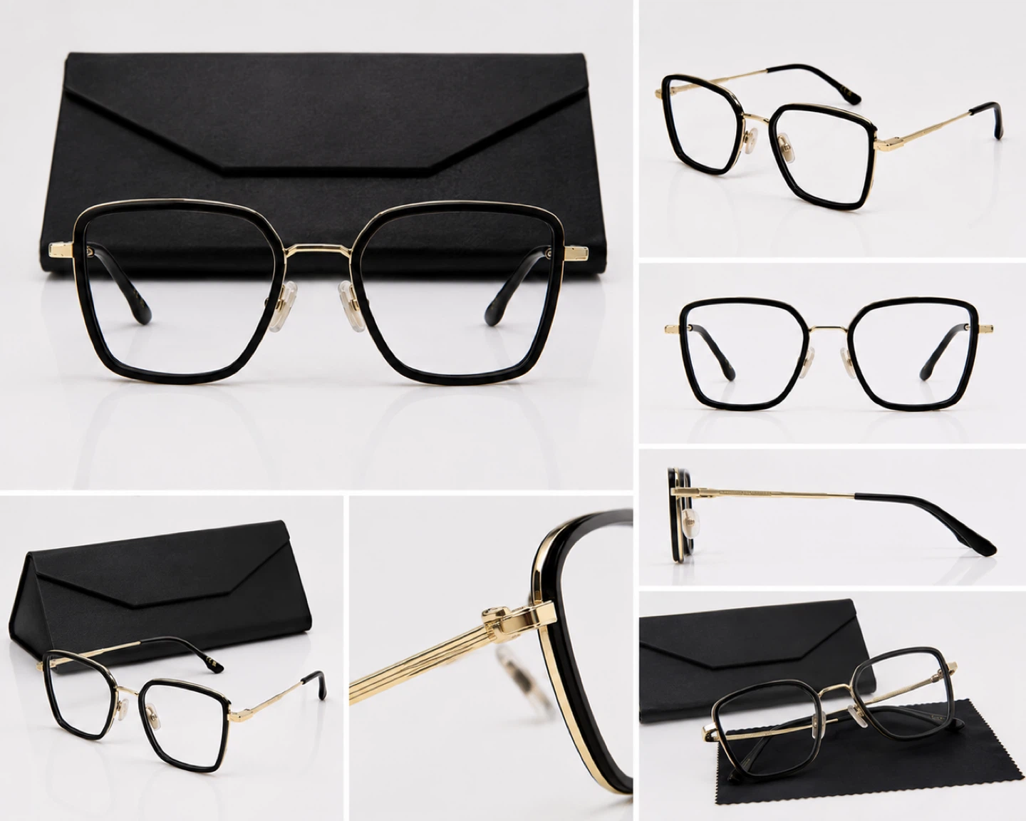 Victoria Beckham Black and Gold Square Eyeglasses with Case