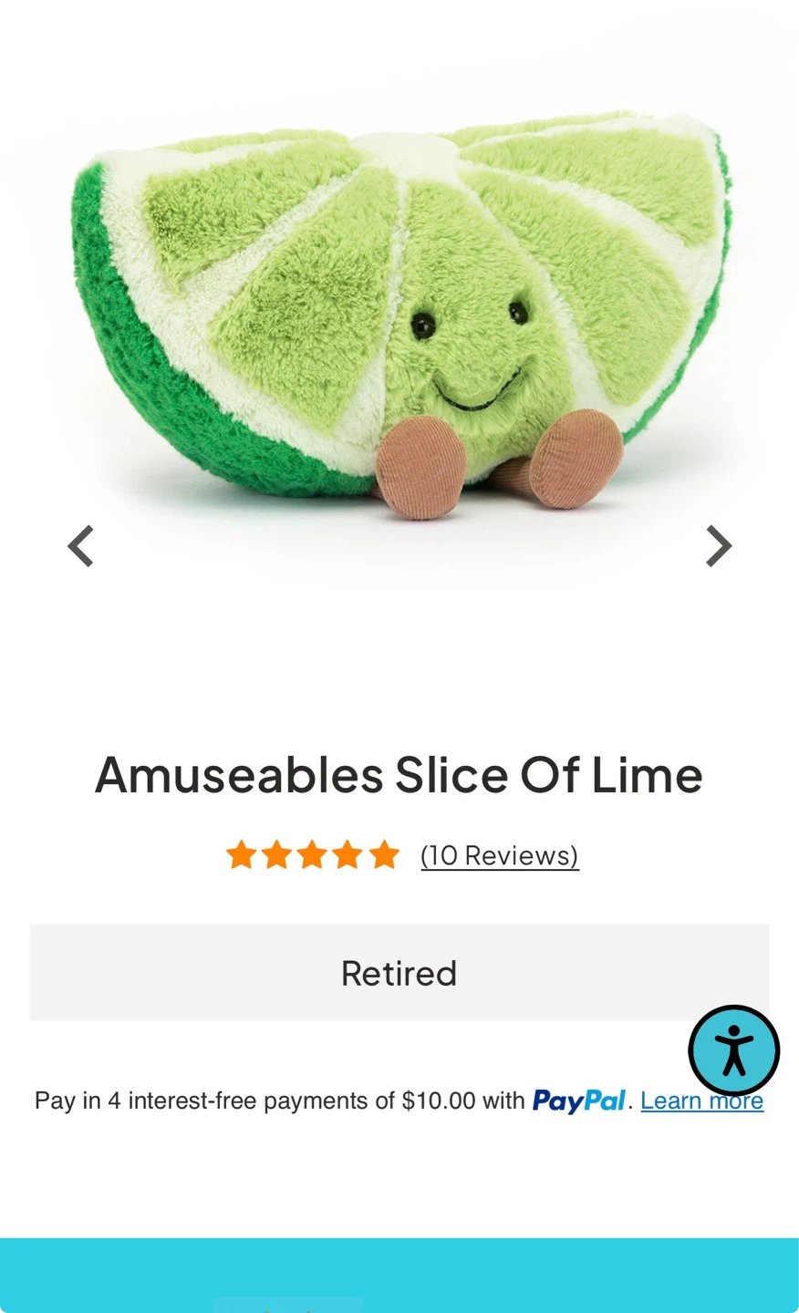 ⚽️Jellycat retired Amuseables Slice Of Lime Plush Toy
