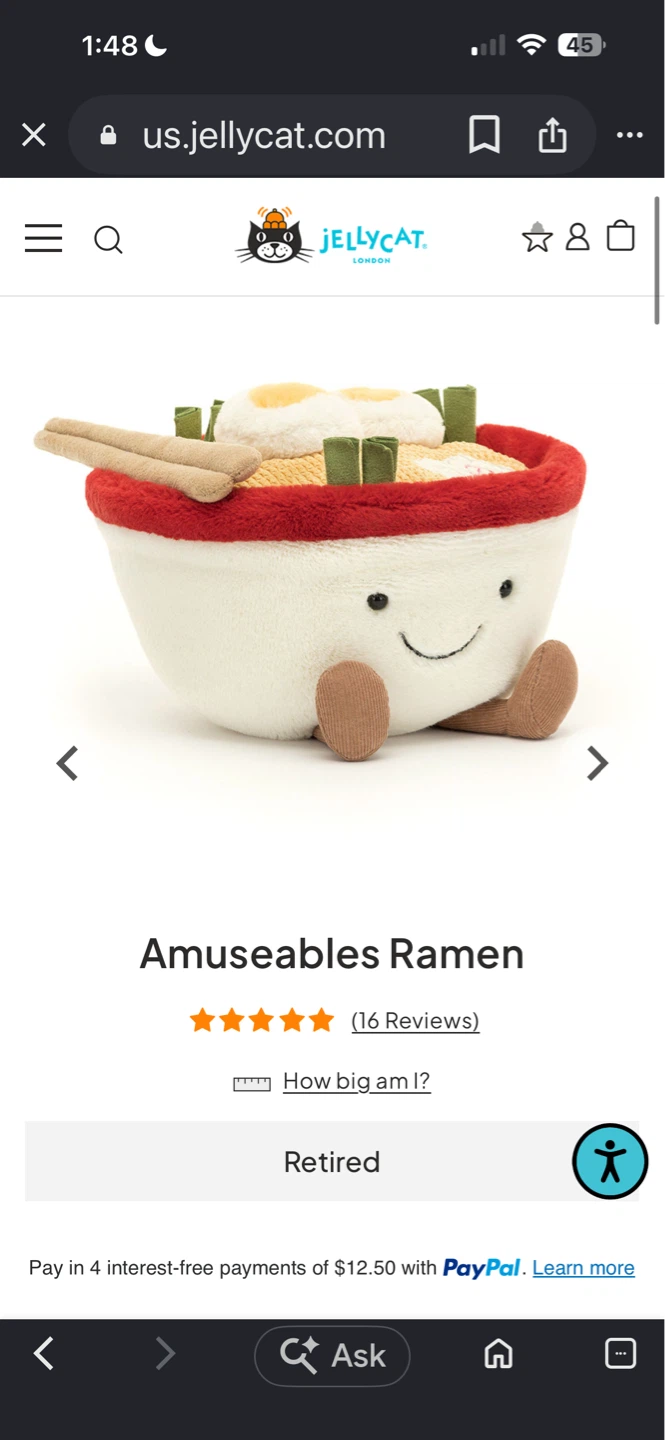 ⚽️Jellycat Amuseables Ramen Plush Toy
