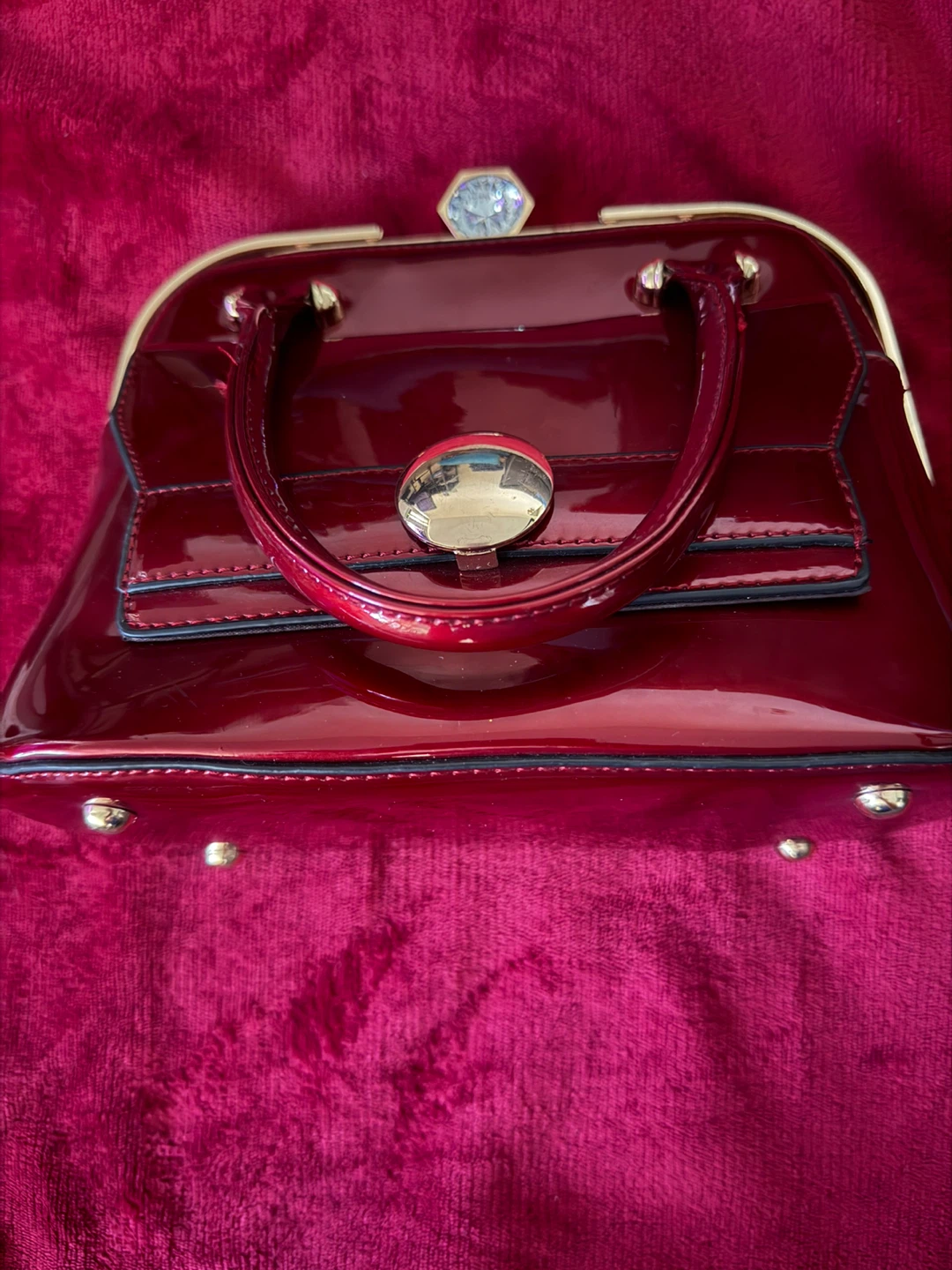 ⚽ Red Patent Handbag with Rhinestones - photo 3