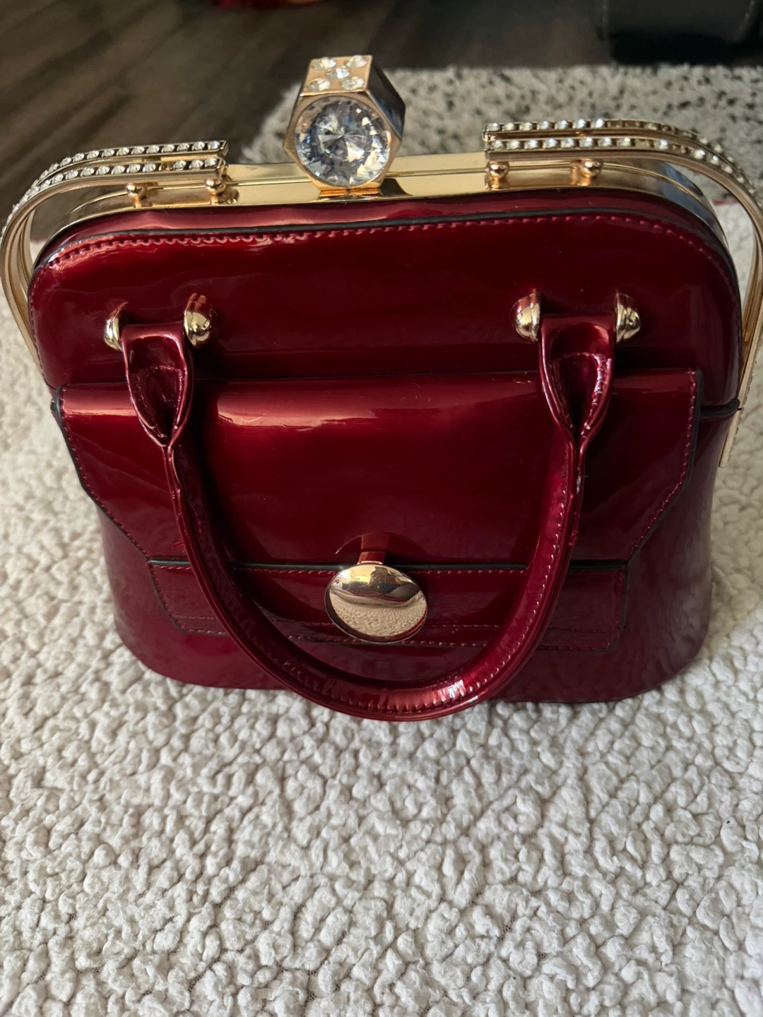 ⚽ Red Patent Handbag with Rhinestones - photo 4