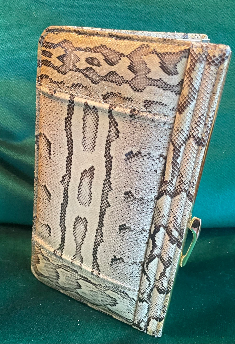 Python Skin Clutch Purse with Gold Clasp