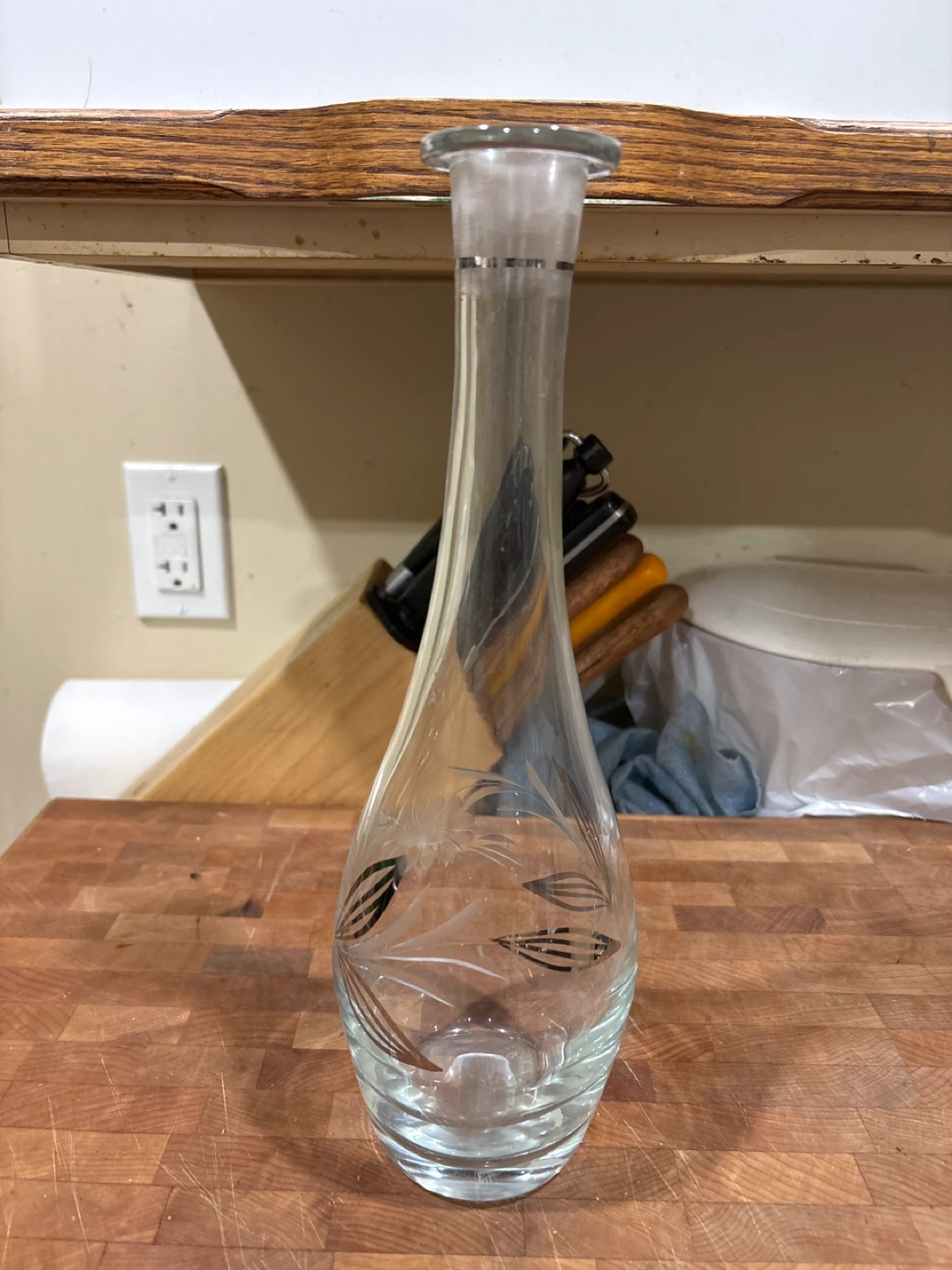 Clear Glass Vase with Etched Floral Design