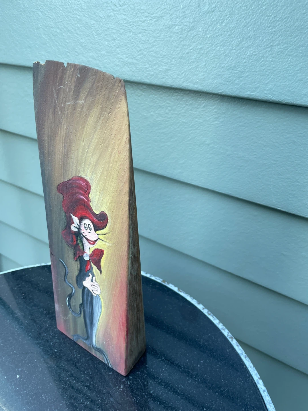 Hand Painted Whimsical Cat Folk Art Reclaimed Wood Block - photo 5