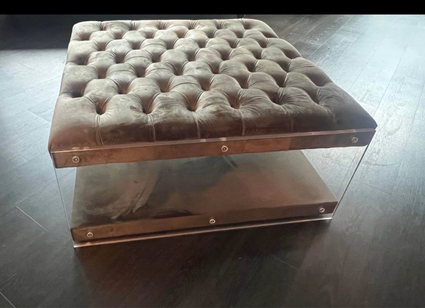 Tufted Ottoman Coffee Table with Acrylic Legs
