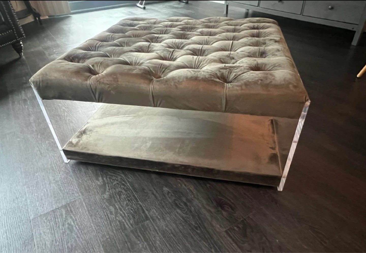 Tufted Ottoman Coffee Table with Acrylic Legs - photo 2