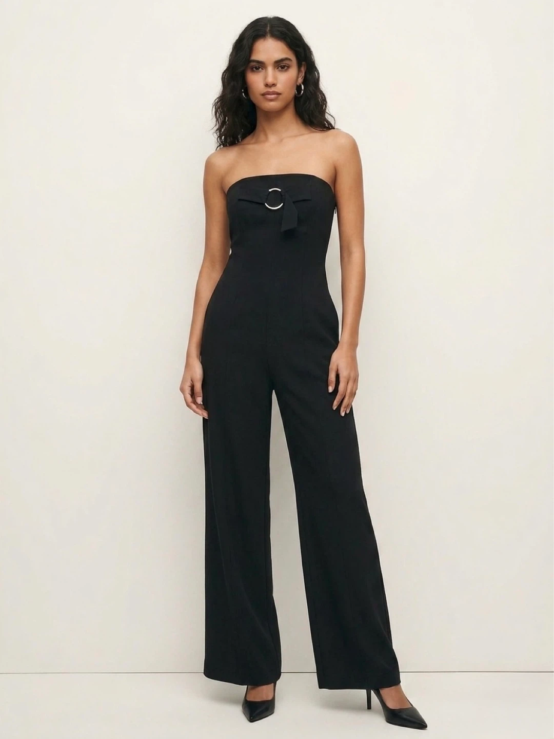 Forever 21 Black Strapless Wide Leg O-Ring Jumpsuit M