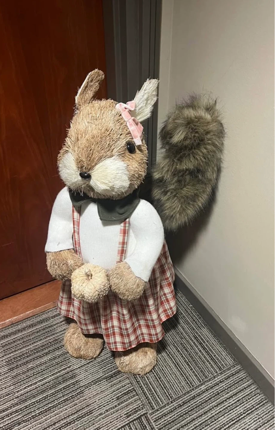Decorative Squirrel Figurine with Plaid Skirt 3 Foot