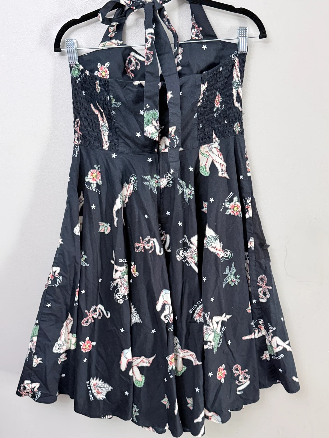 Hell Bunny Lucinda Rip Tide Halter Dress Black with Pockets M - photo 5