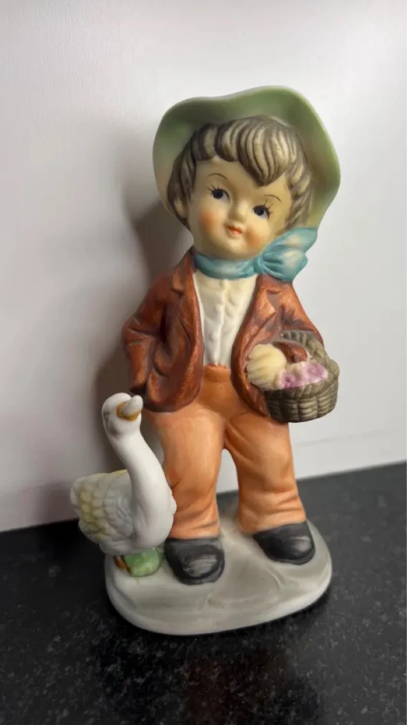 Vintage Ceramic Figurine: Boy with Goose
