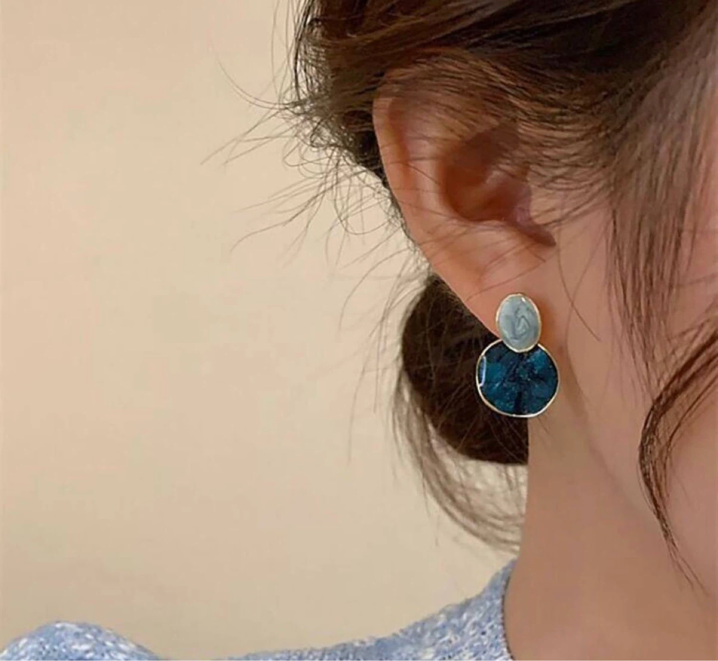 Blue marble drop earrings - photo 4