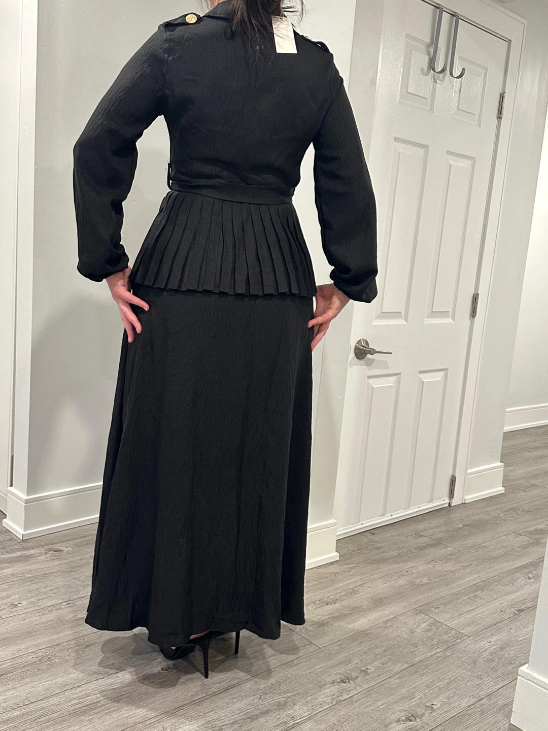 Black Midi Dress with Pleated Waist - photo 4