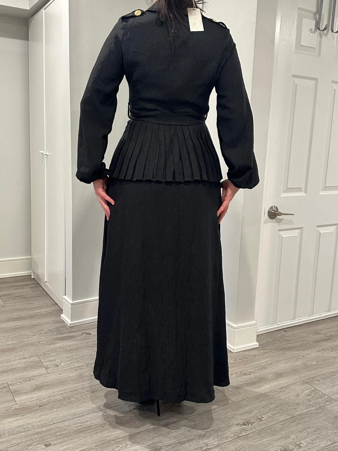 Black Midi Dress with Pleated Waist - photo 3