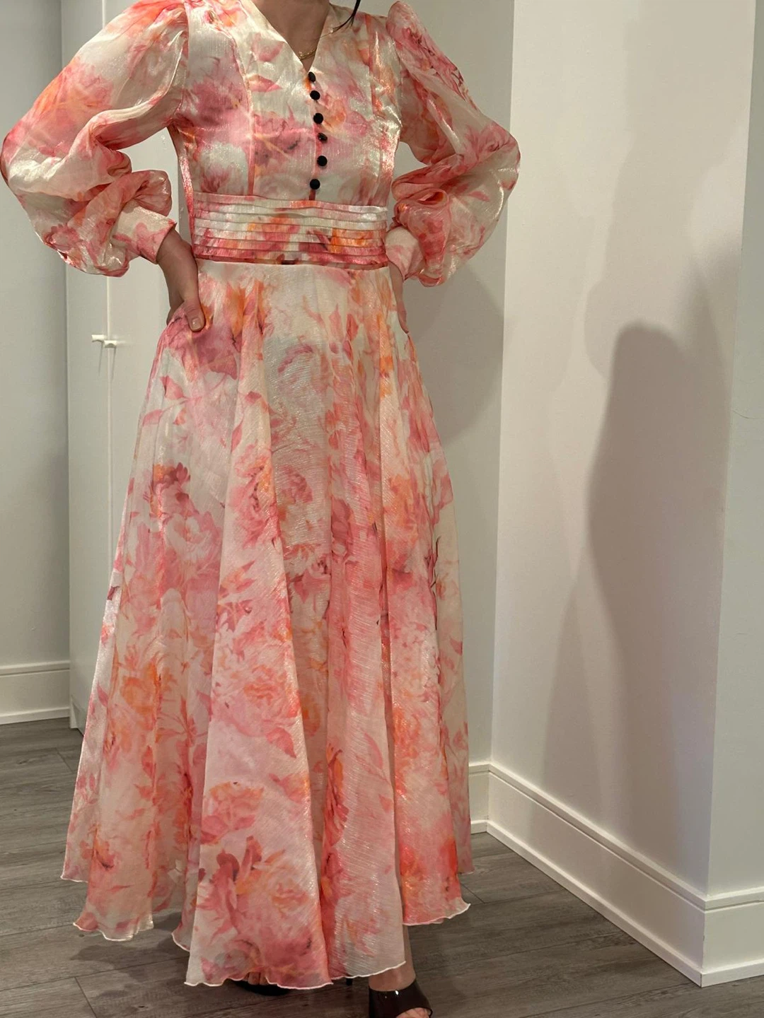 Pink Floral Maxi Dress with Pleated Bodice - photo 5