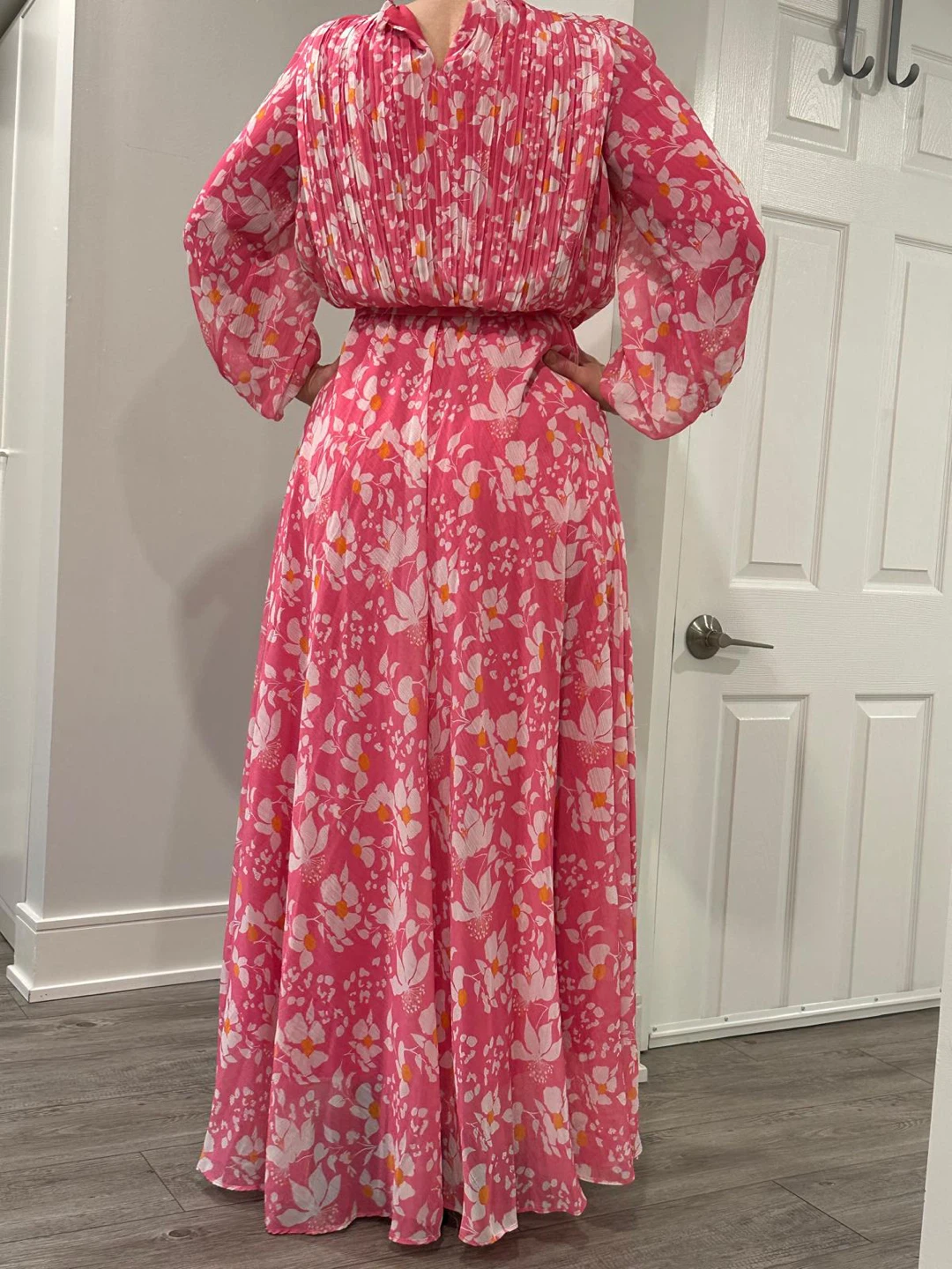 Pink Floral Maxi Dress with Pleated Bodice - photo 3