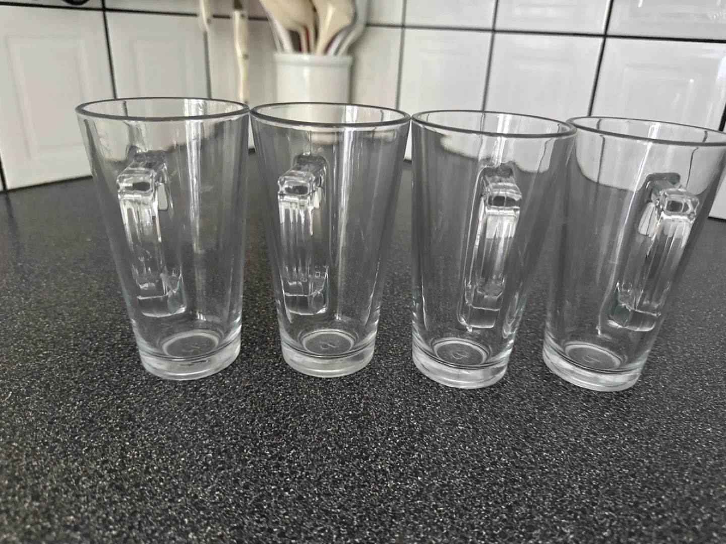 Set of 4 Clear Glass Mugs with Handles