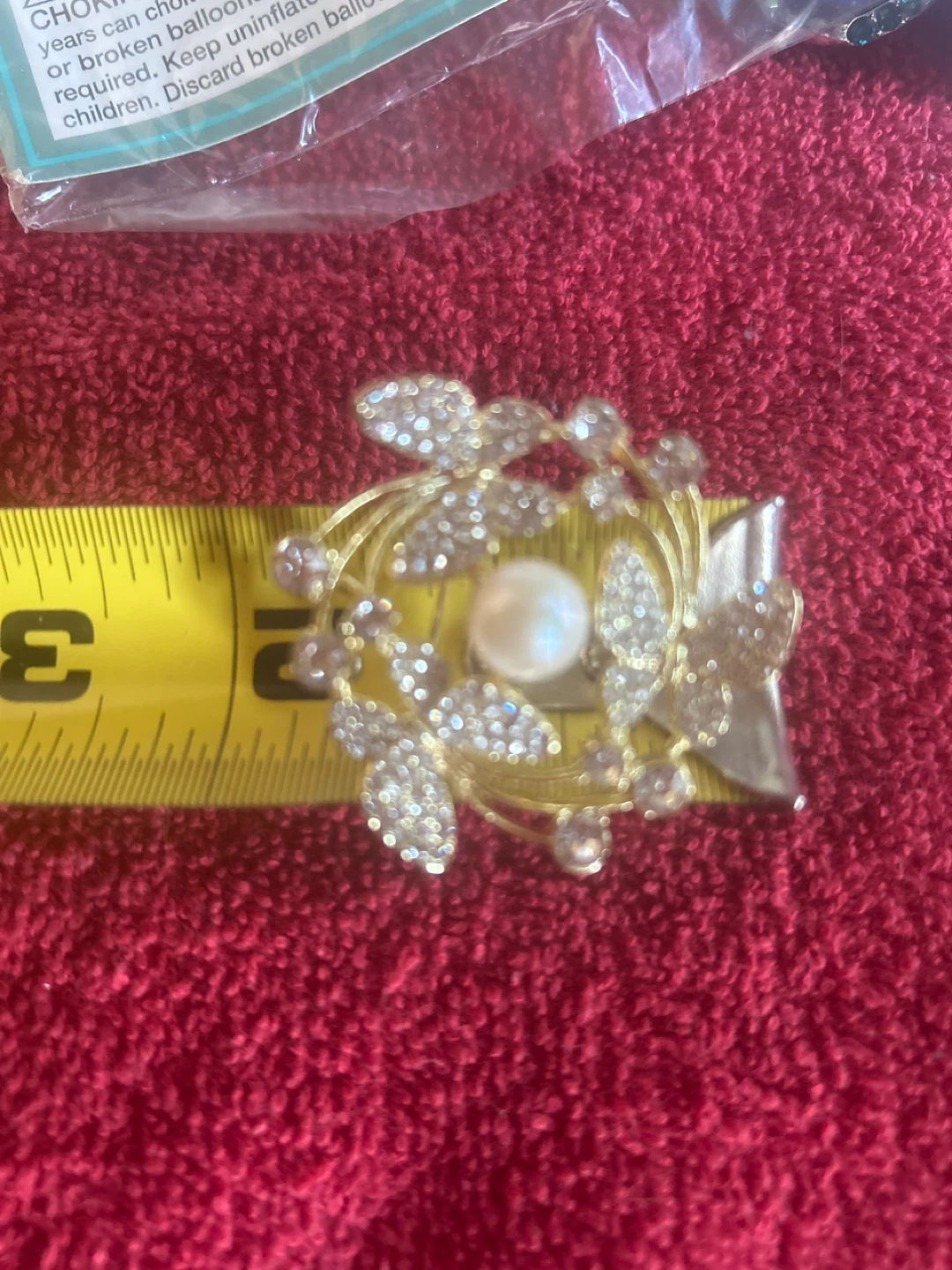Gold-tone Brooch with Pearl and Rhinestone Butterflies - photo 2