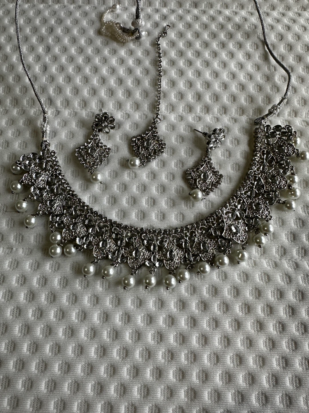 ⚽silver tone choker necklace set - photo 2