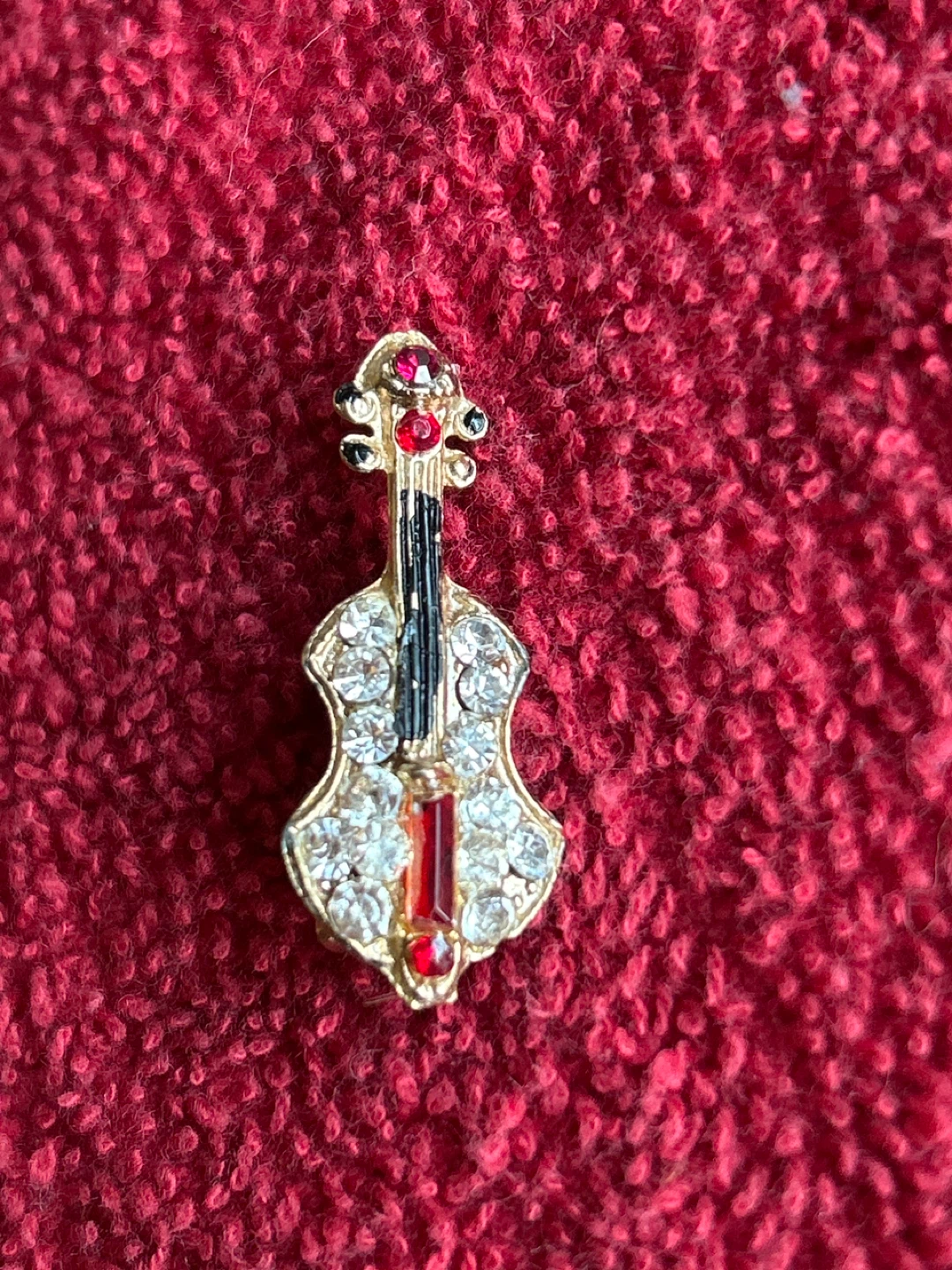 Violin Shape Brooch with Rhinestones