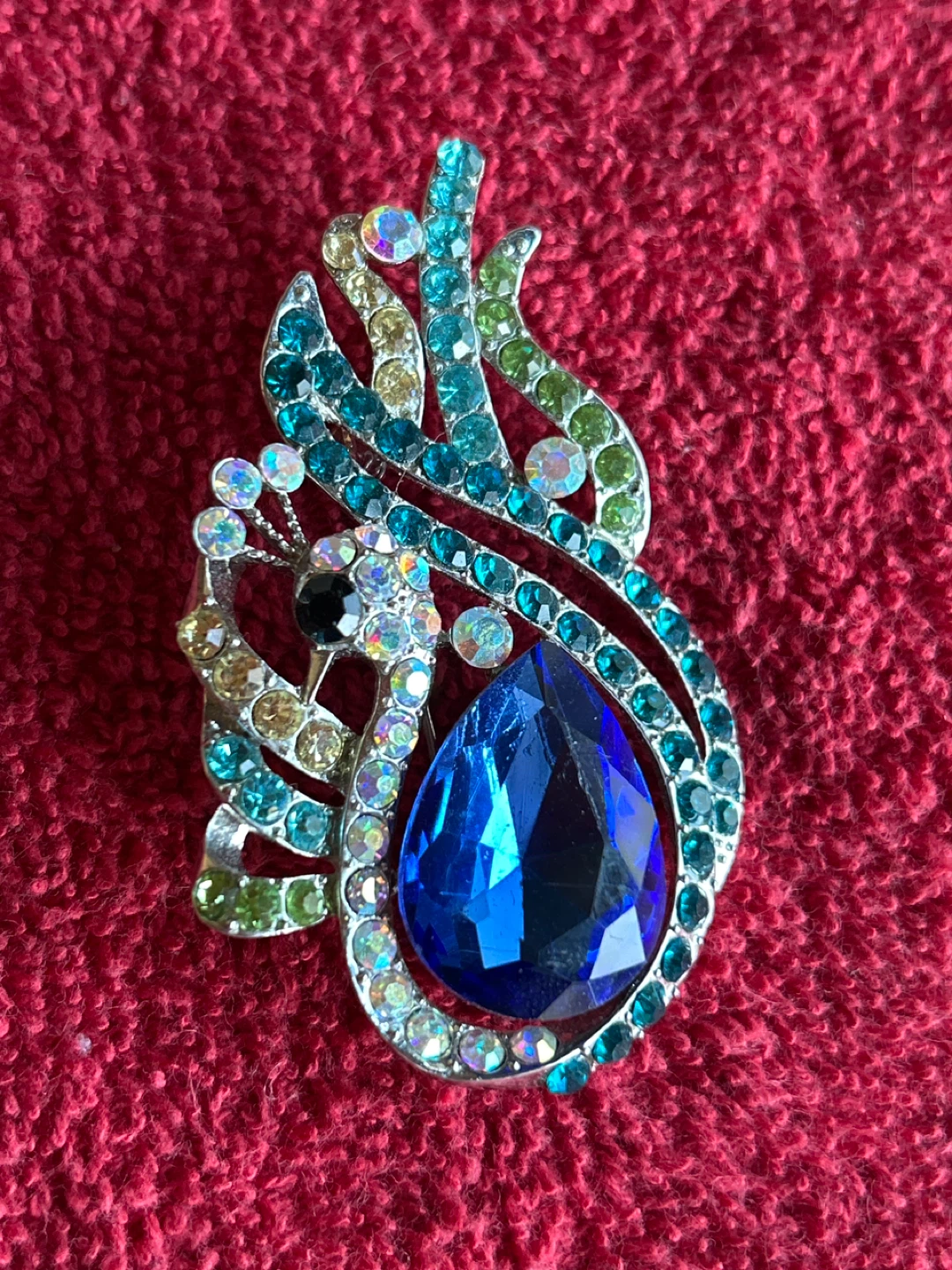 Peacock Brooch with Blue Gem