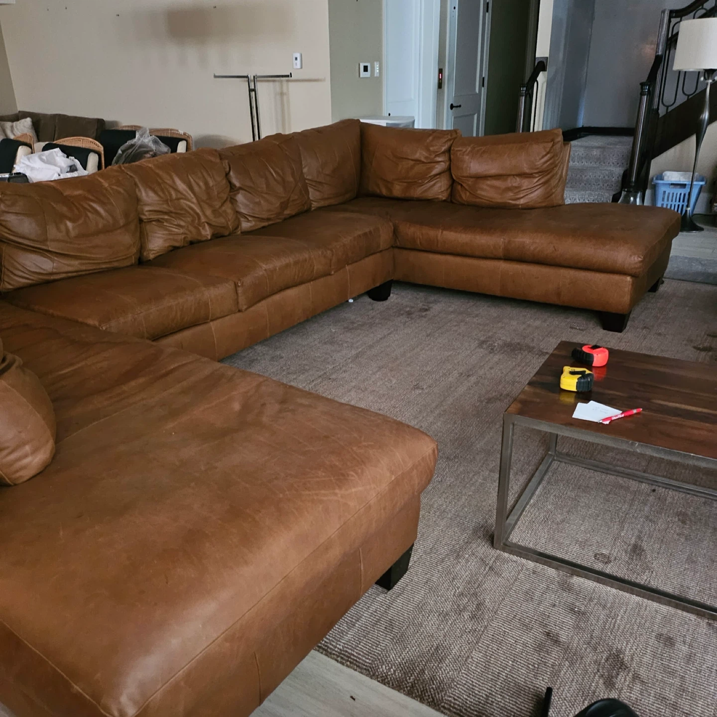 HENREDON Brown Leather Sectional Sofa