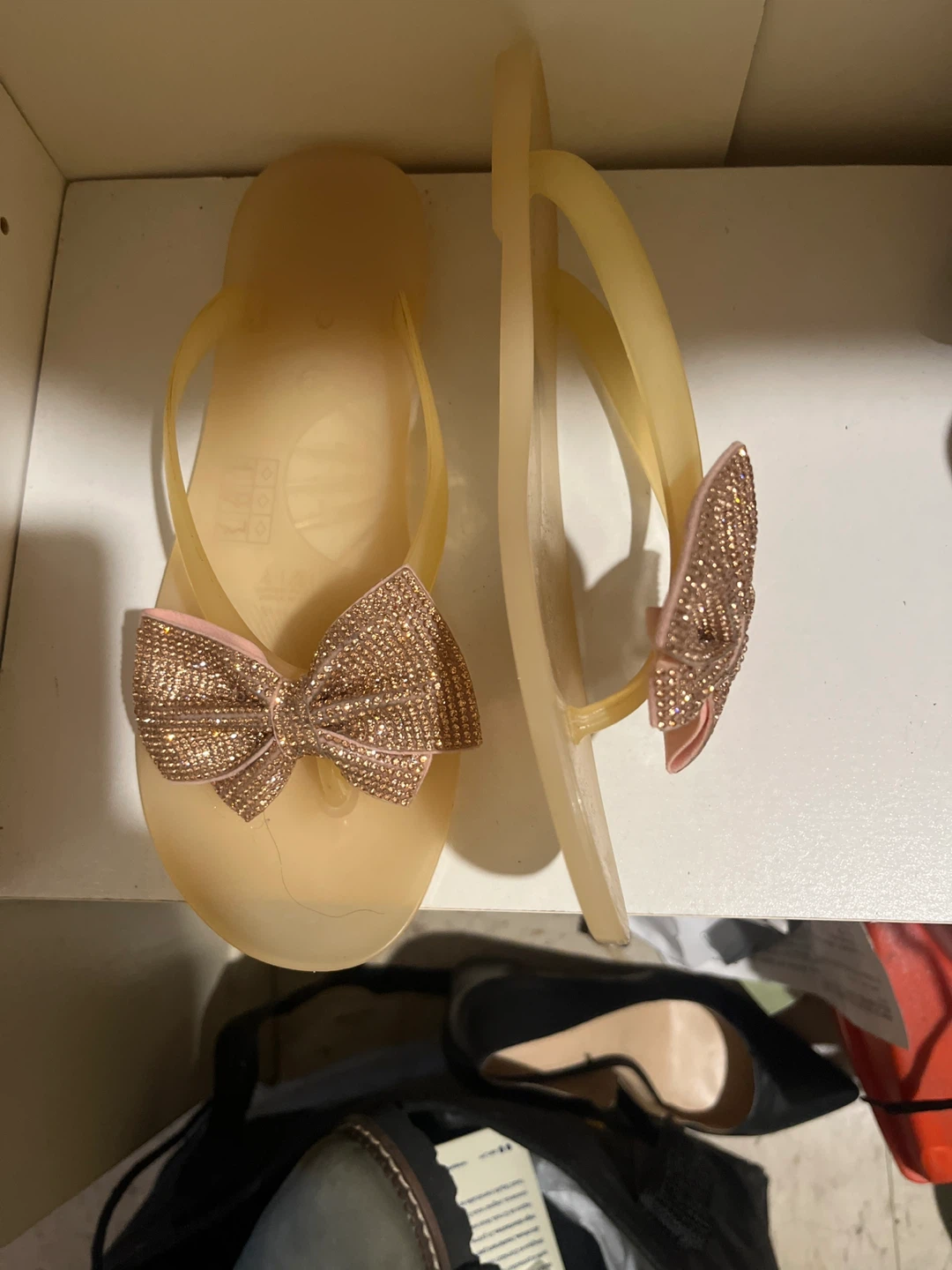 Aldo Translucent Flip Flops with Rose Gold Bows - photo 2