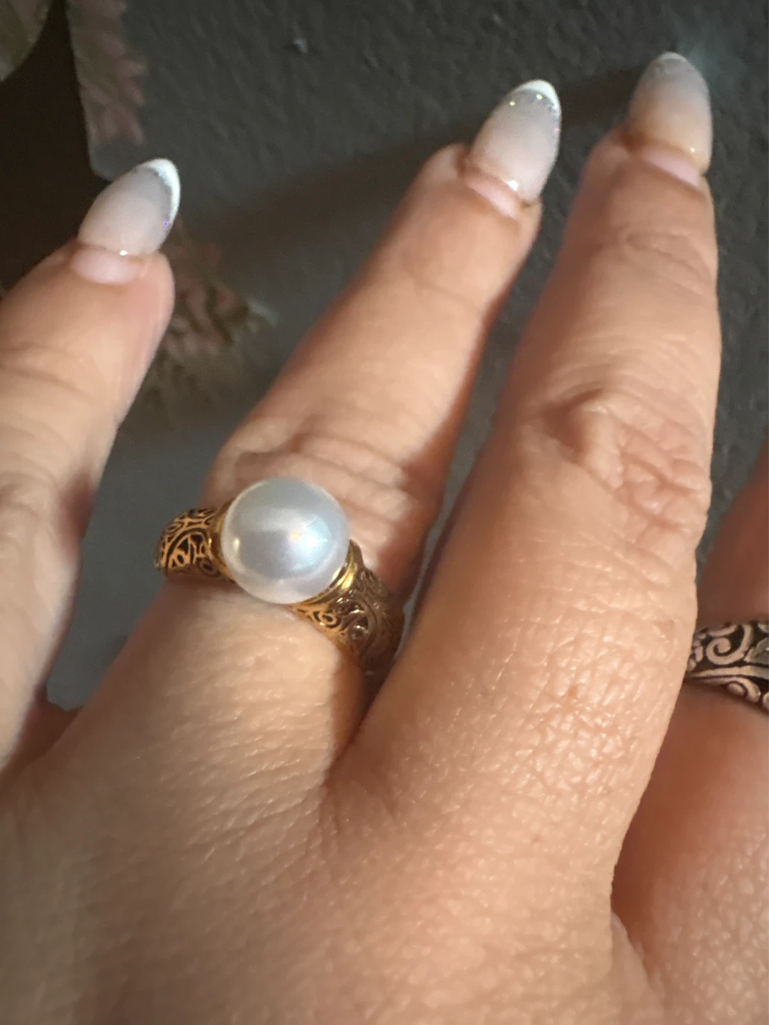 ⚽️ Vintage Gold Tone Ring with White Pearl - photo 3