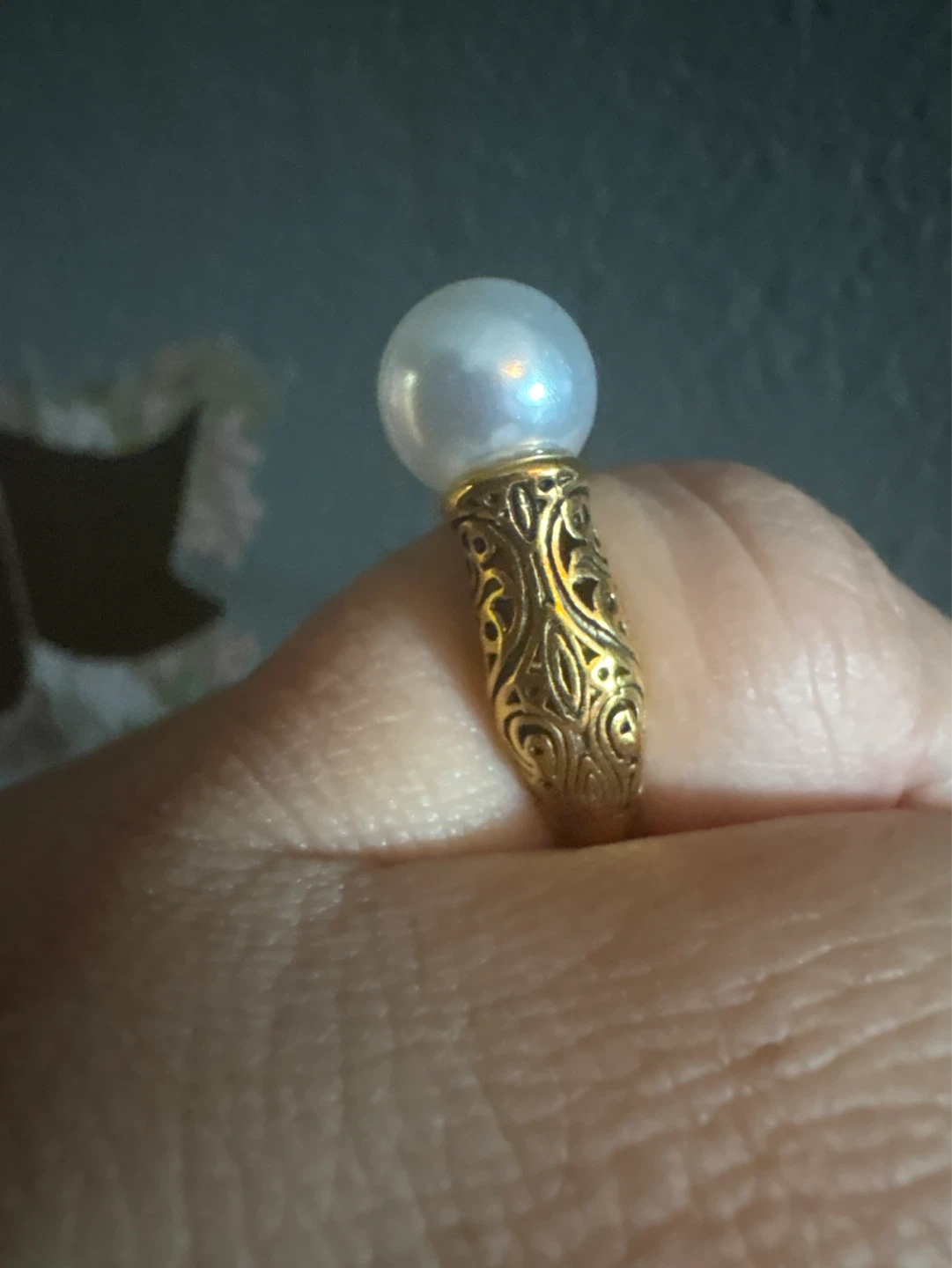 ⚽️ Vintage Gold Tone Ring with White Pearl - photo 2
