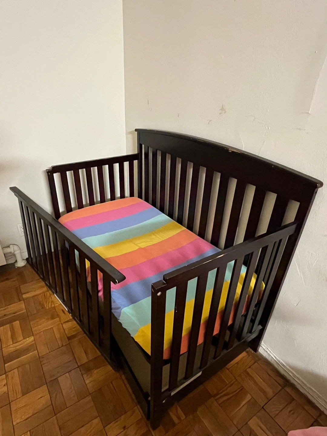 Dark Brown Wooden Crib with Mattress